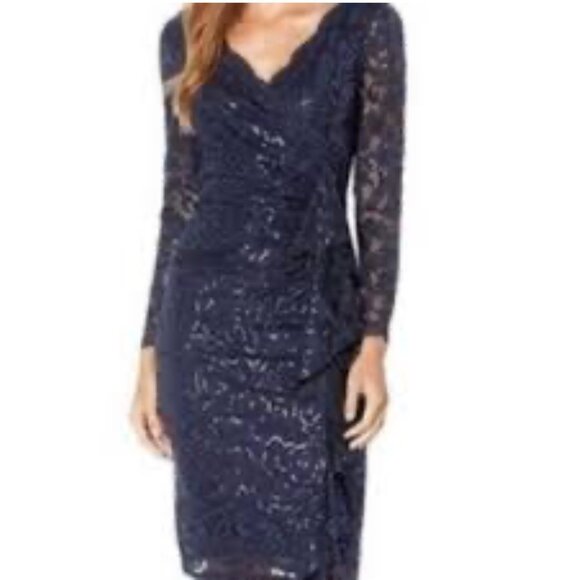 Marina Evening Dress 4 Navy Blue Sequin Lace Holiday Cruise Wedding Party NEW - Picture 1 of 9